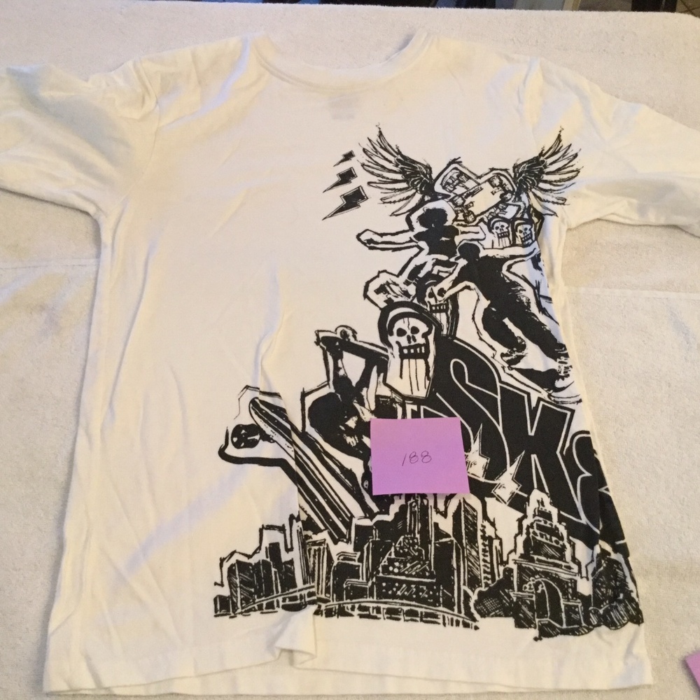 Children’s Place White Black Skateboard T-Shirt Tee - Size XL 14 - Excellent